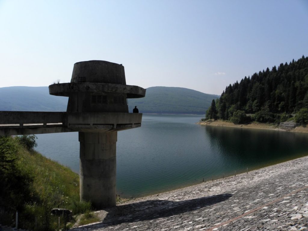 Watching tower, dam and Mavrovo Lake, Macedonia